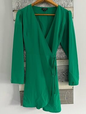 Topshop Emerald Green Long Sleeve Wrap Dress